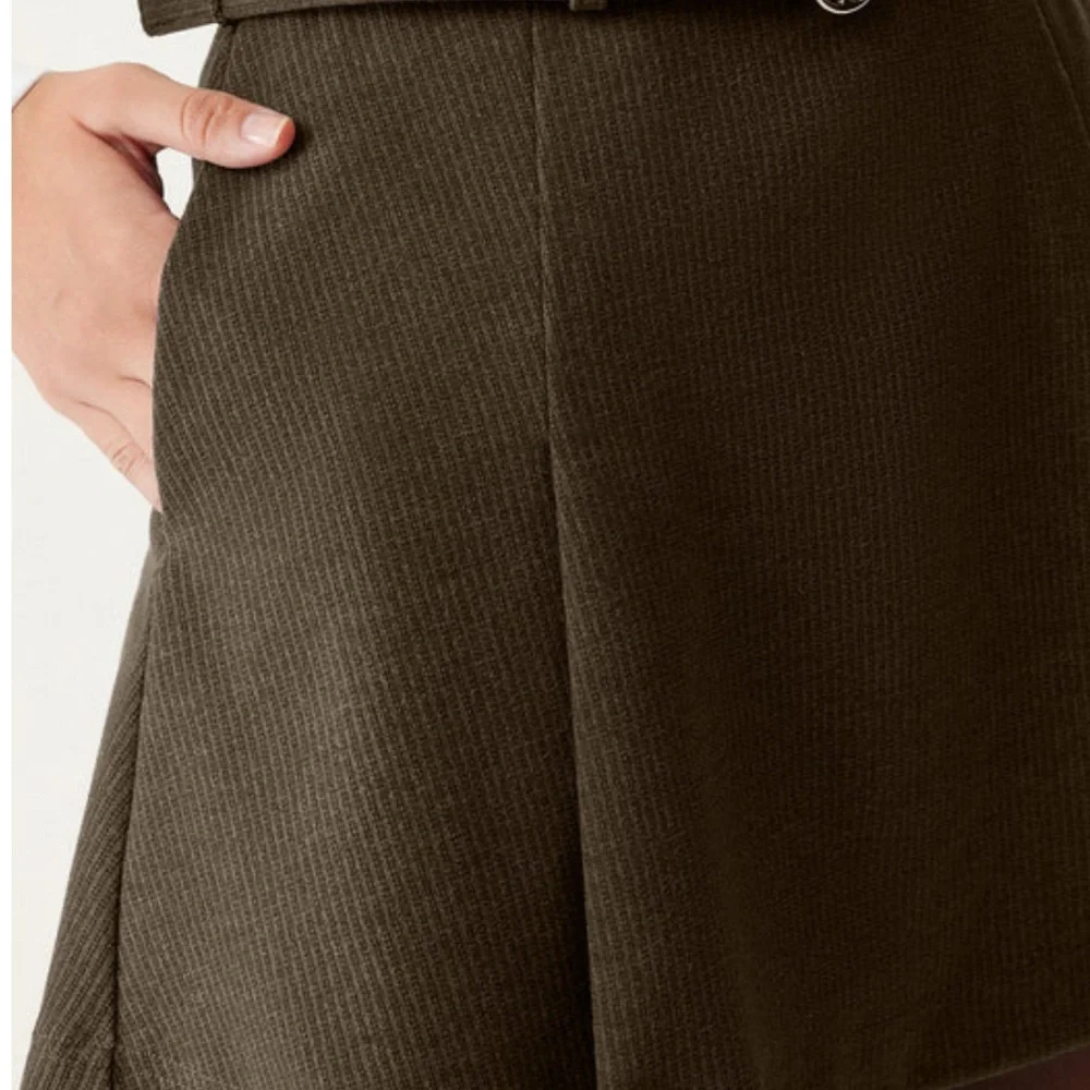 OGL Belted Mini Skirt With Shorts Pockets - Oliver Coffee NEW MEDIUM OLD MONEY - Picture 5 of 9
